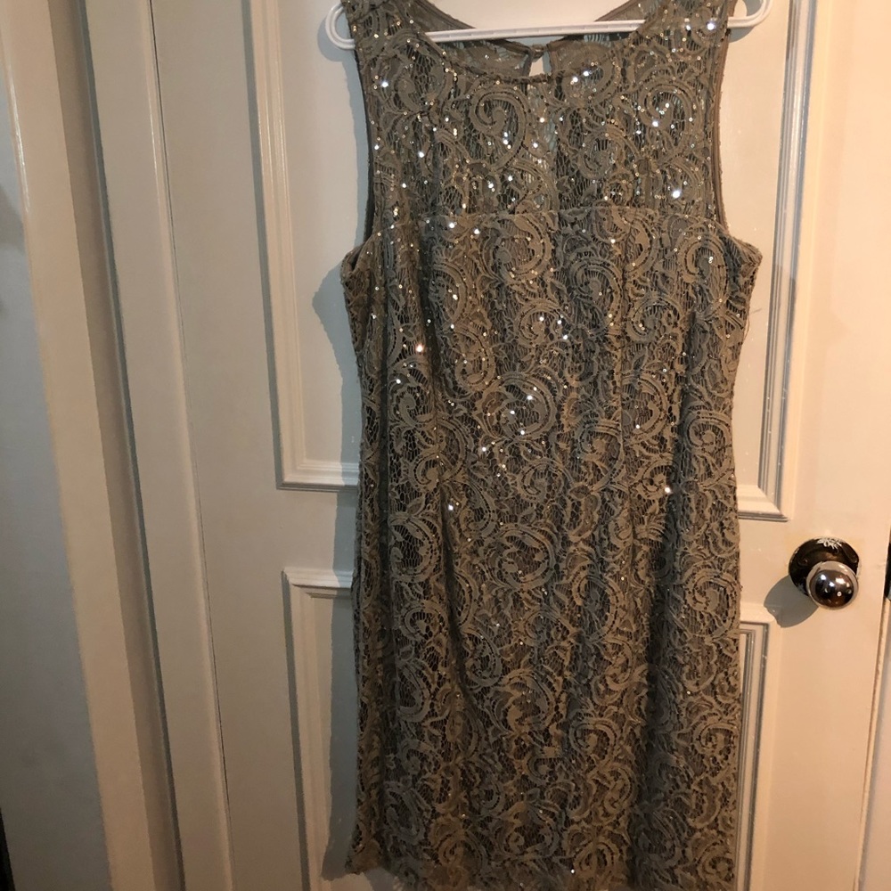 Lace and silver evening dress